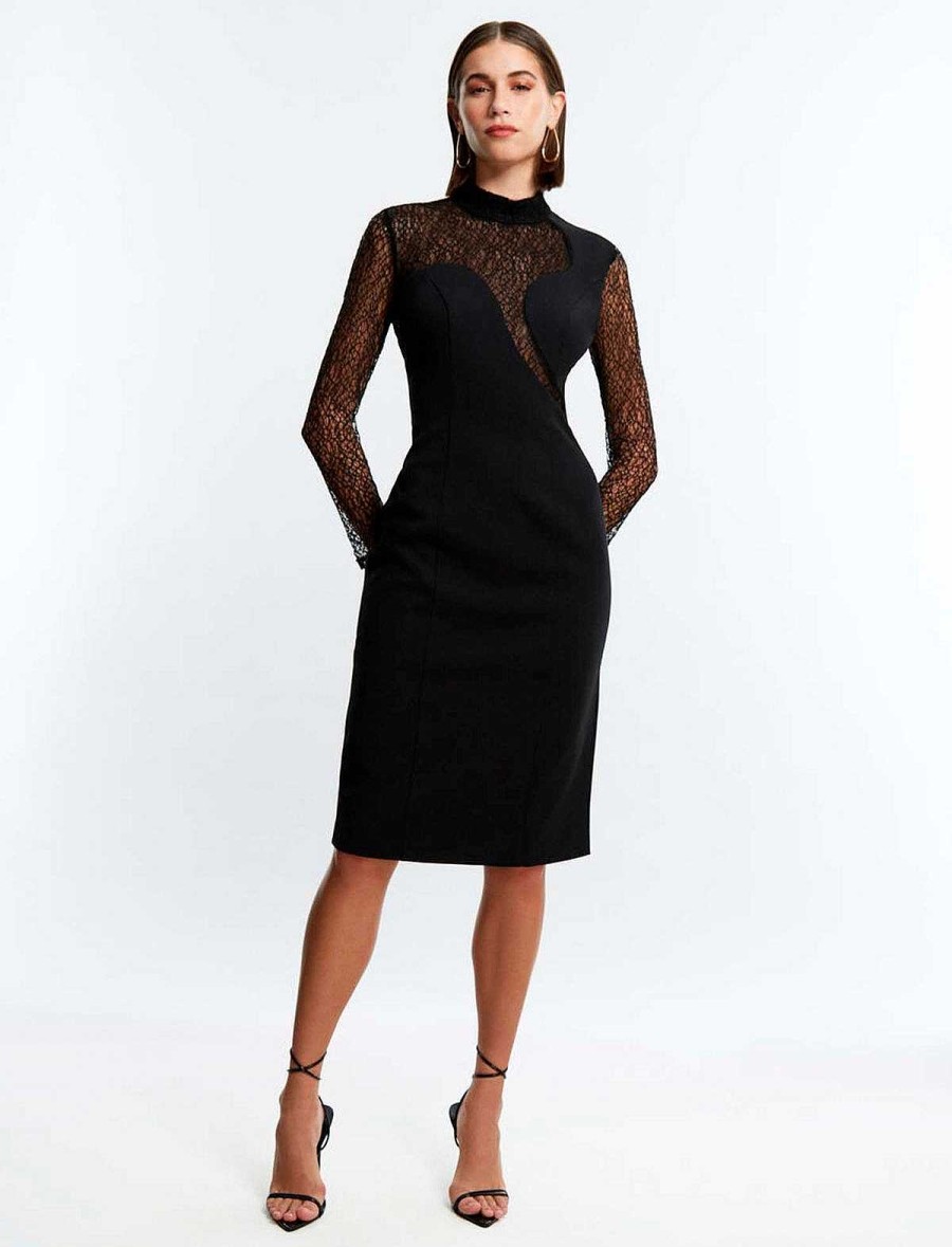 BCBG MAX AZRIA Cuello High Wide Sleeve Fitness Midi Dress Night