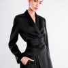 BCBG MAX AZRIA Satin Smocking Blazer Lazo On Waist Outerwear