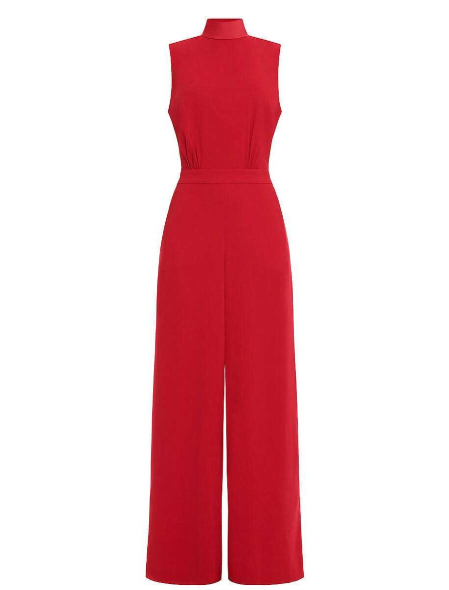 BCBG MAX AZRIA Jumpsuit Cuello Alto Pierna Ancha Con Lazo Jumpsuits Rompers