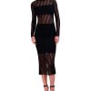 BCBG MAX AZRIA Adjusted Midi Dress Wide Sleeve Rayas Terciopelo Casual