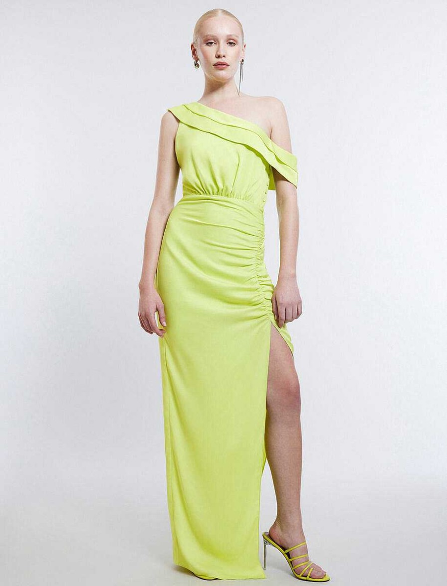 BCBG MAX AZRIA Wide Asymmetric Dress With Satin Pliegues Night