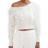 BCBG MAX AZRIA Crop Asymmetric Sweater Pullover With Plumas Sweaters