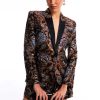 BCBG MAX AZRIA Metallic Floral Jacquard Blazer With Satin Sole Outerwear