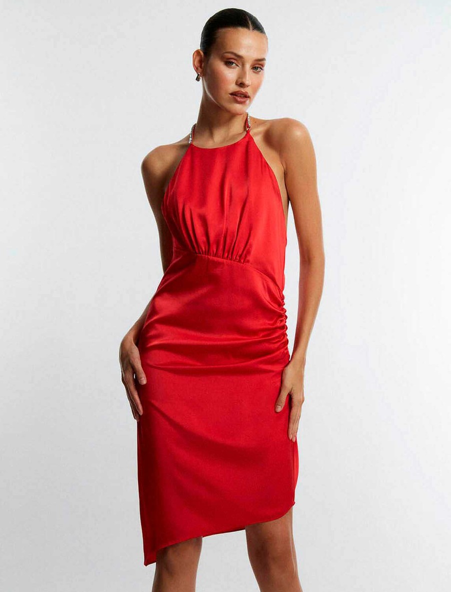 BCBG MAX AZRIA Escote Pedreria Fruncted Cut Dress Cocktail