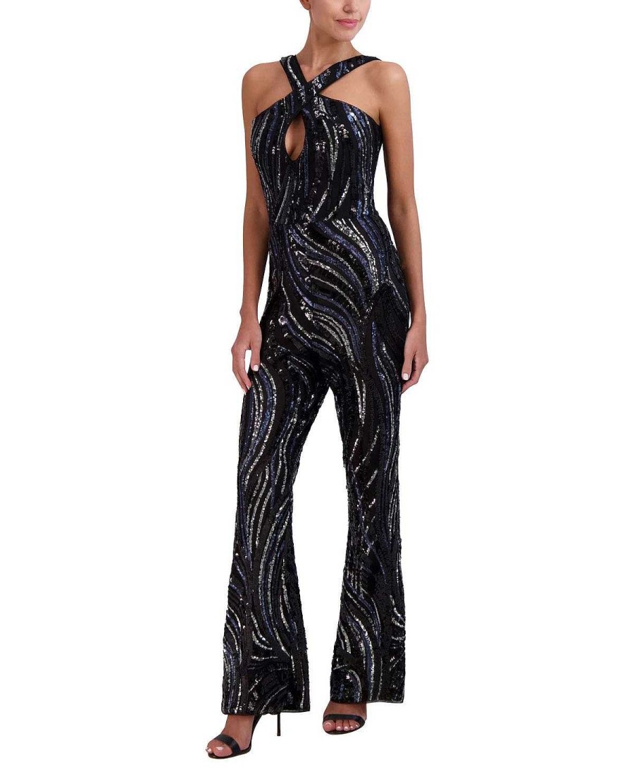 BCBG MAX AZRIA Lentejuela Halter Jumpsuit Jumpsuits Rompers