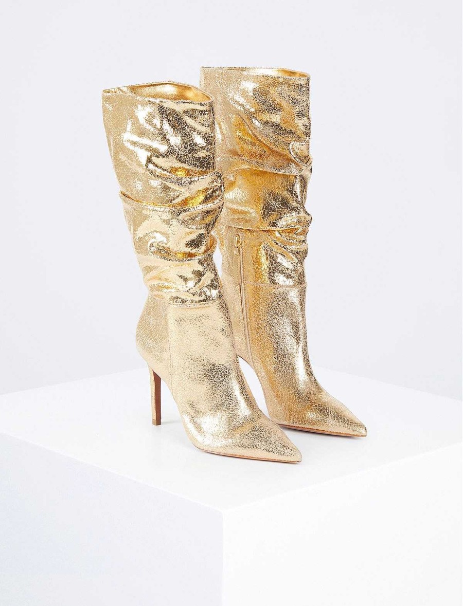 BCBG MAX AZRIA Toni Metallic Heeled Boots With Craquelado Effect Shoes