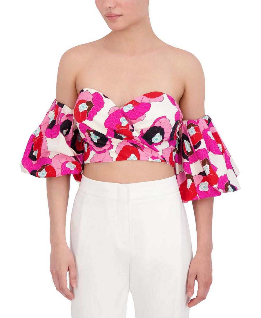 BCBG MAX AZRIA Floral Abull Sleeve Crop Top Tops