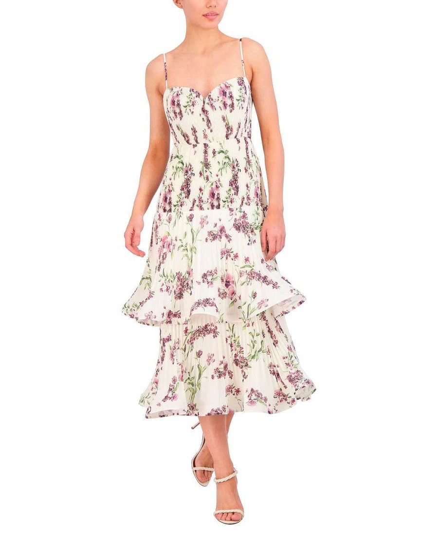 BCBG MAX AZRIA Midi Dress With Floral Stripes With Wheel Cocktail