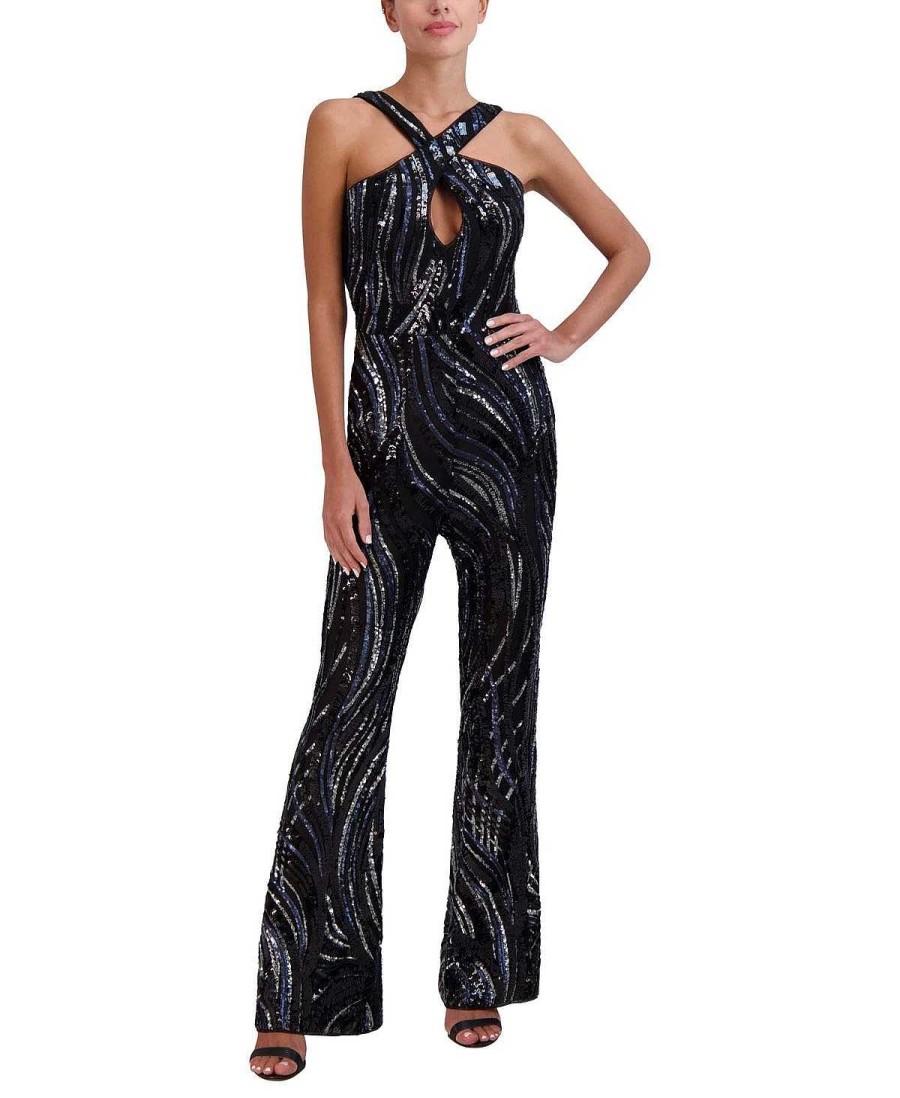 BCBG MAX AZRIA Lentejuela Halter Jumpsuit Jumpsuits Rompers