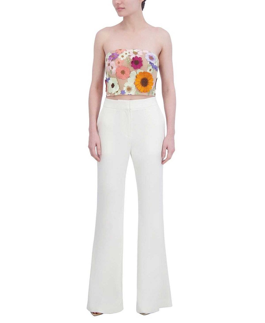 BCBG MAX AZRIA Tul Crop Top With Floral Embroidered Appliances Tops