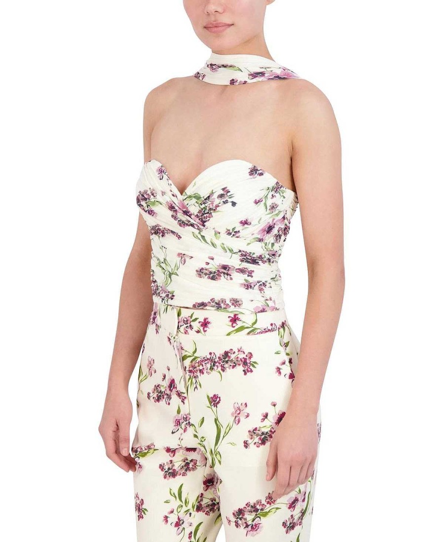 BCBG MAX AZRIA Floral Drape Crop Top Bustier Tops