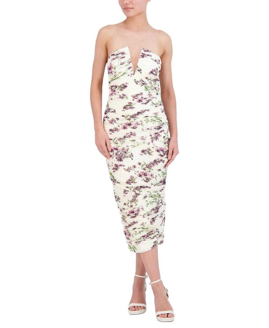 BCBG MAX AZRIA V-Drapeed V-Shirt Floral Midi Dress Cocktail