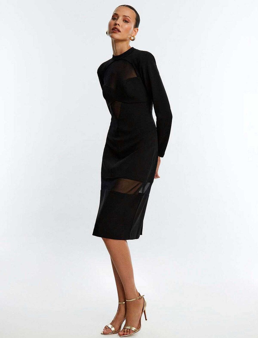 BCBG MAX AZRIA Wide Sleeve Midi Dress With Transparency Night