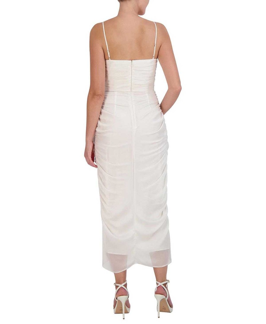 BCBG MAX AZRIA Satin Draped Midi Dress With Tires Cocktail