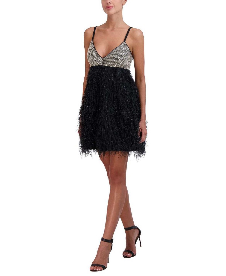 BCBG MAX AZRIA Lentejuelas Short Evening Dress With Plumas Night