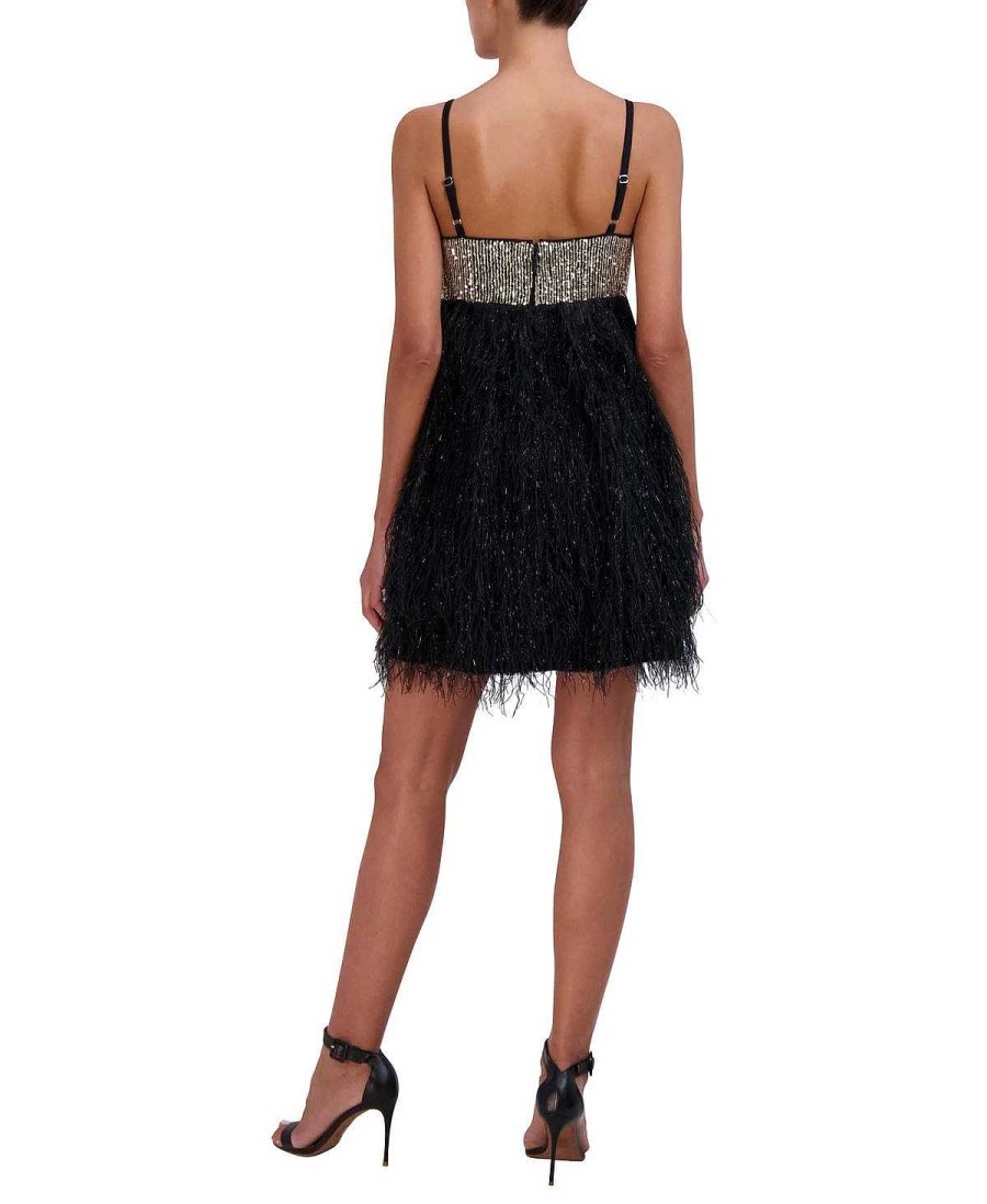 BCBG MAX AZRIA Lentejuelas Short Evening Dress With Plumas Night