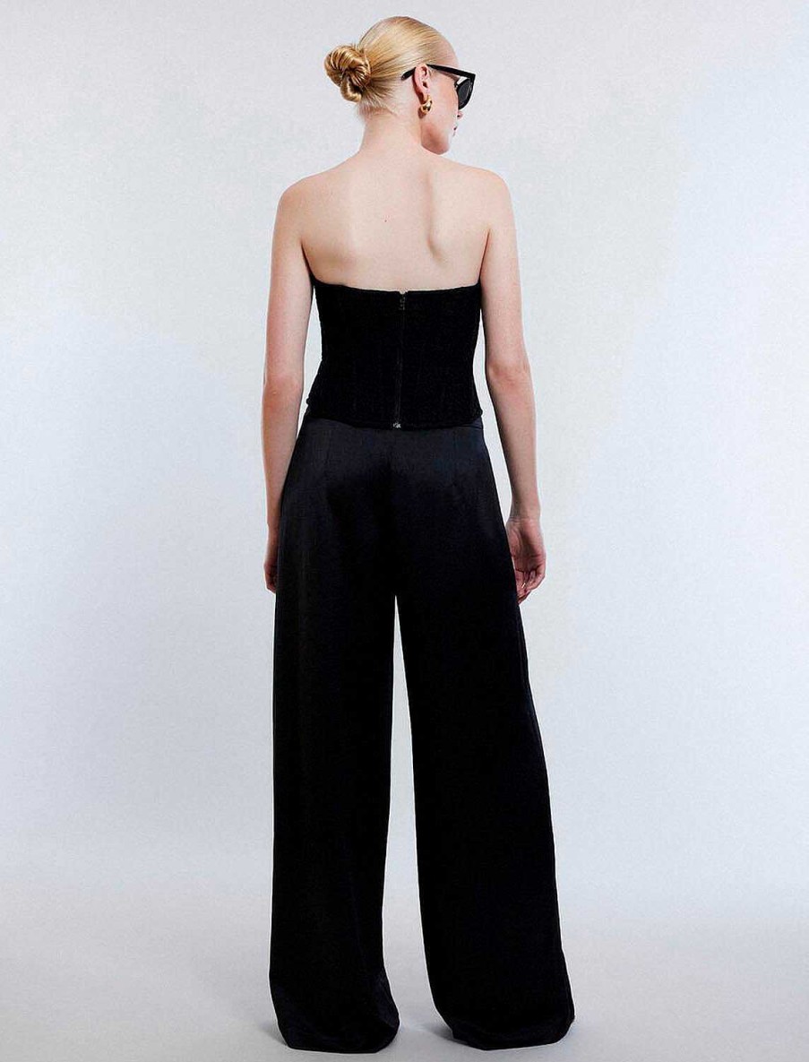 BCBG MAX AZRIA Pantalon With The Waist In Satin Pierna Ancha Pantalones