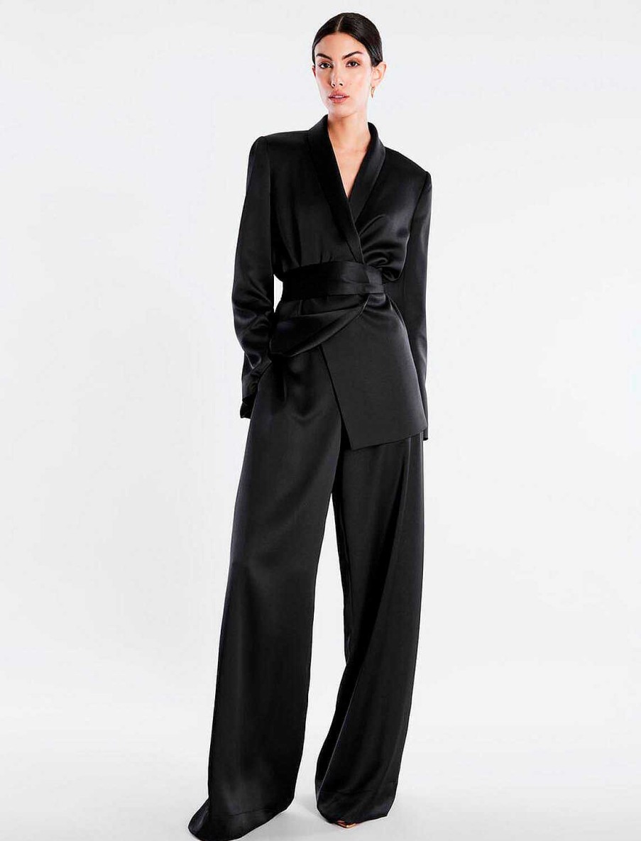 BCBG MAX AZRIA Pantalon With The Waist In Satin Pierna Ancha Pantalones