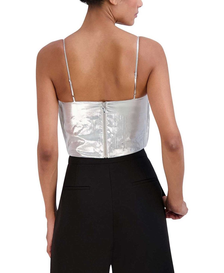 BCBG MAX AZRIA Metallic Pleated Crop Top Tops