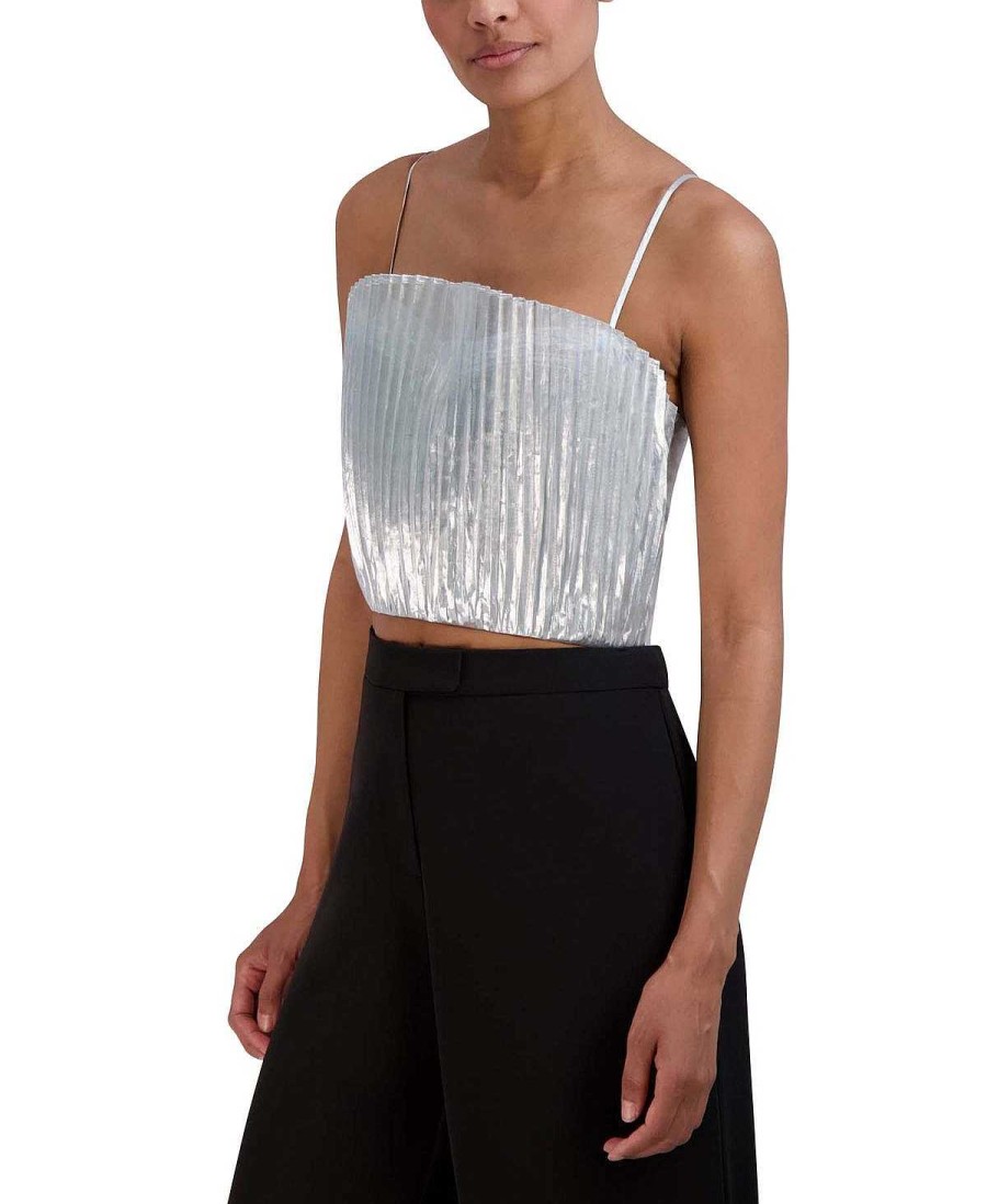 BCBG MAX AZRIA Metallic Pleated Crop Top Tops