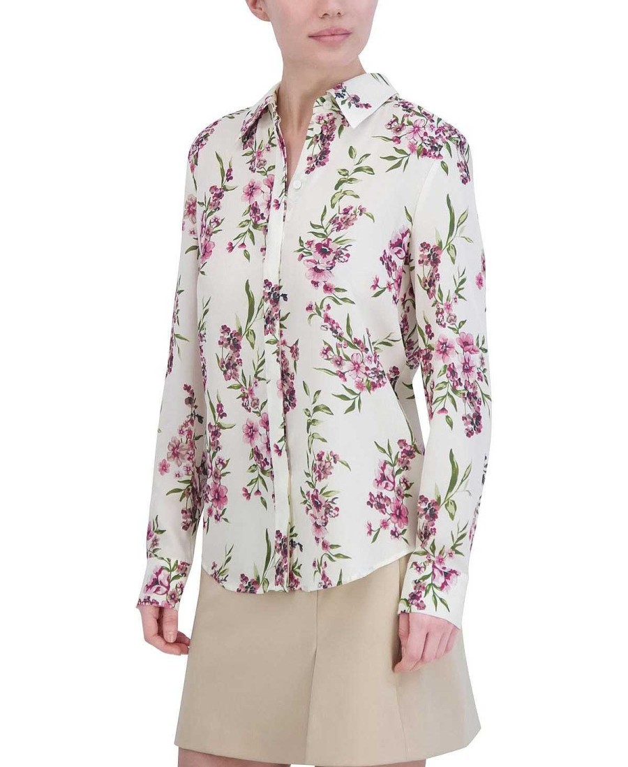 BCBG MAX AZRIA Floral Wide Sleeve T-Shirt Blouse Tops