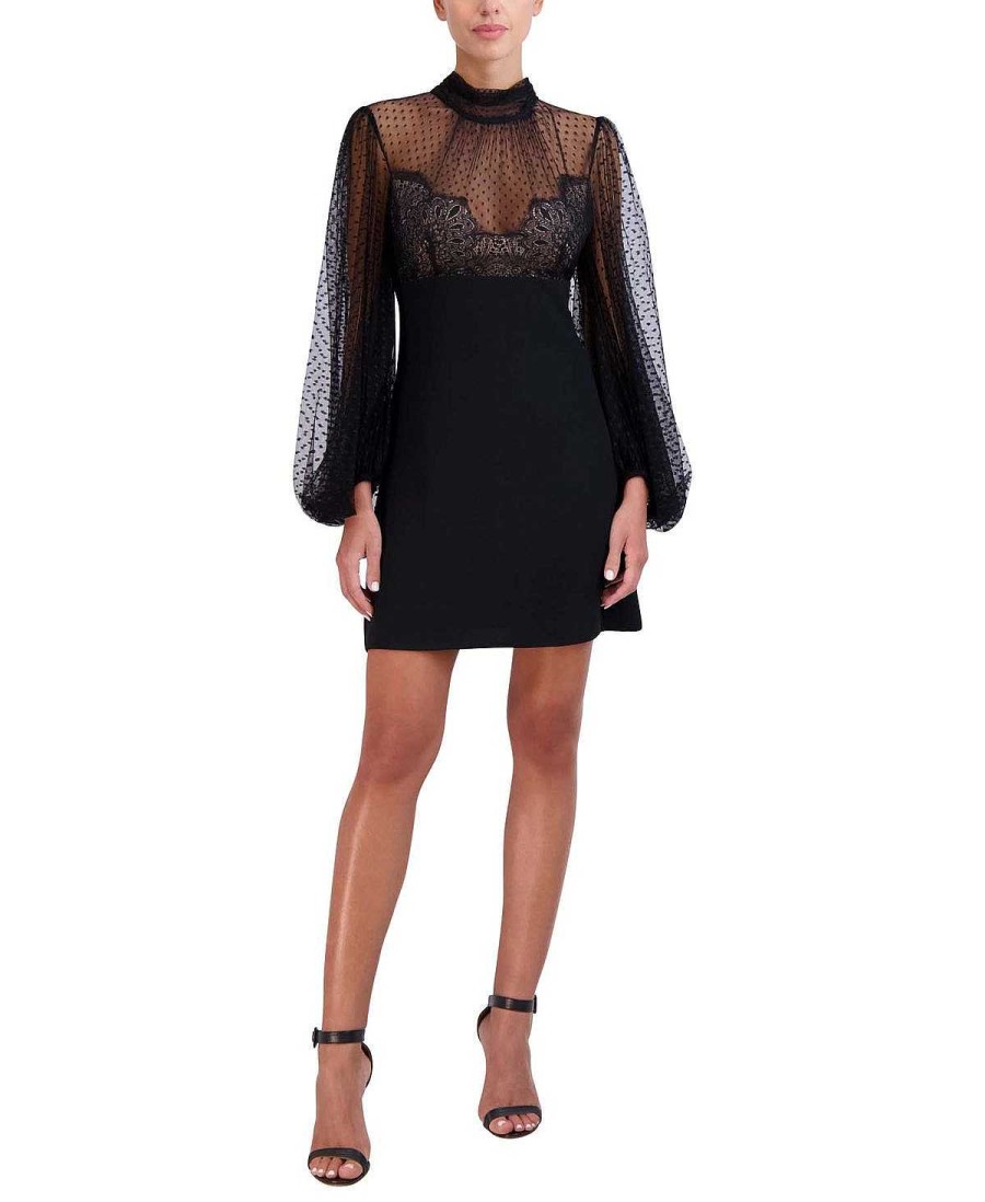 BCBG MAX AZRIA Short Sleeve Dress With Lunares Transparency Night