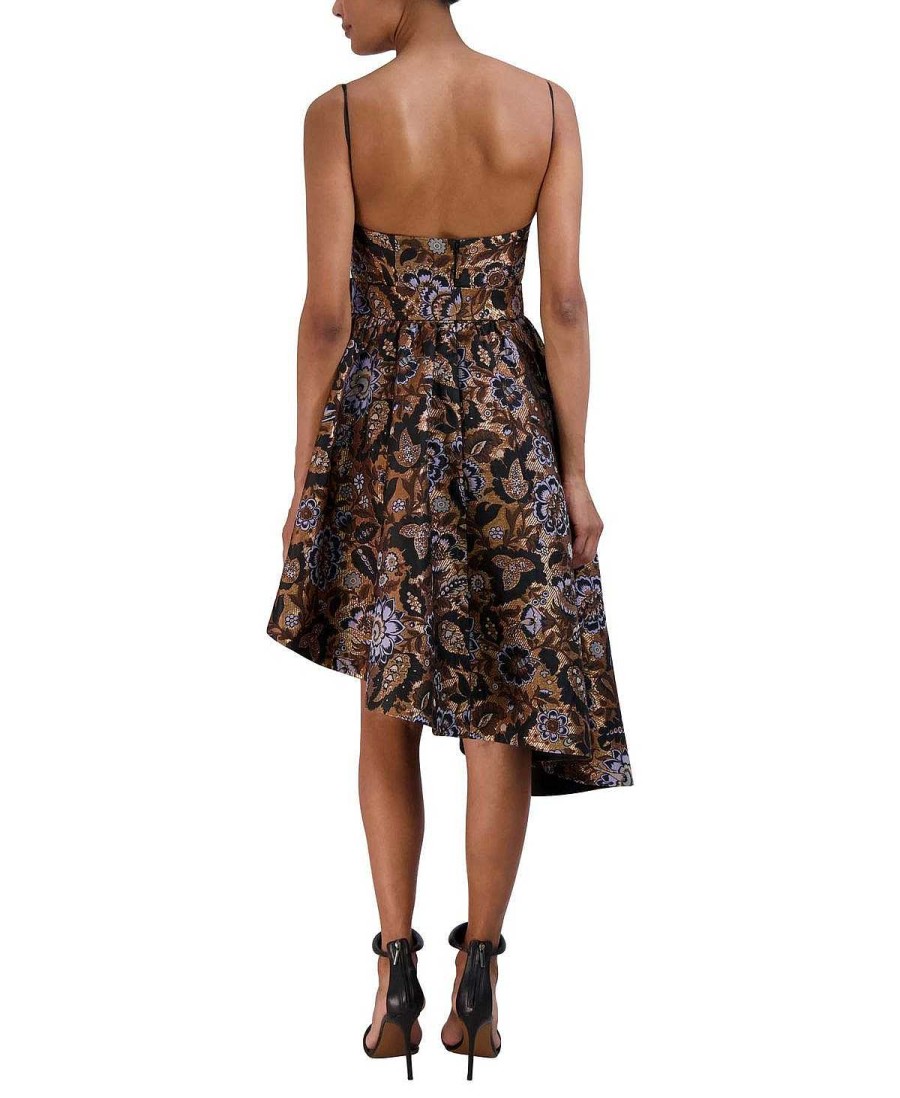 BCBG MAX AZRIA High And Low Asymmetric Metallic Floral Jacquard Dress Cocktail