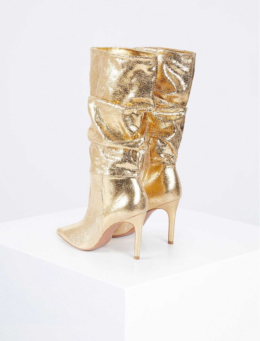 BCBG MAX AZRIA Toni Metallic Heeled Boots With Craquelado Effect Shoes