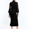 BCBG MAX AZRIA Cuello High Black Sleeve Midi Dress Casual