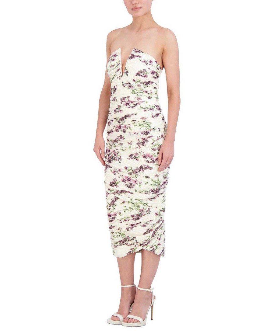 BCBG MAX AZRIA V-Drapeed V-Shirt Floral Midi Dress Cocktail