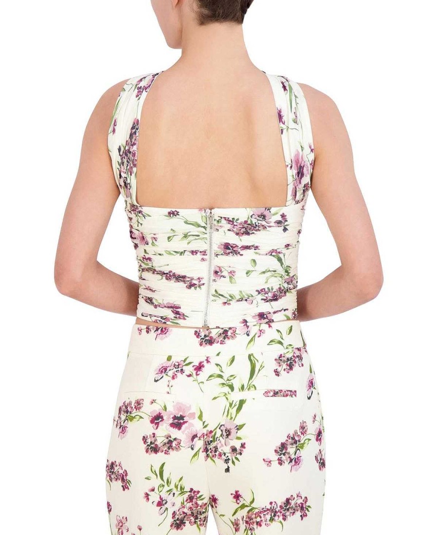 BCBG MAX AZRIA Floral Drape Crop Top Bustier Tops