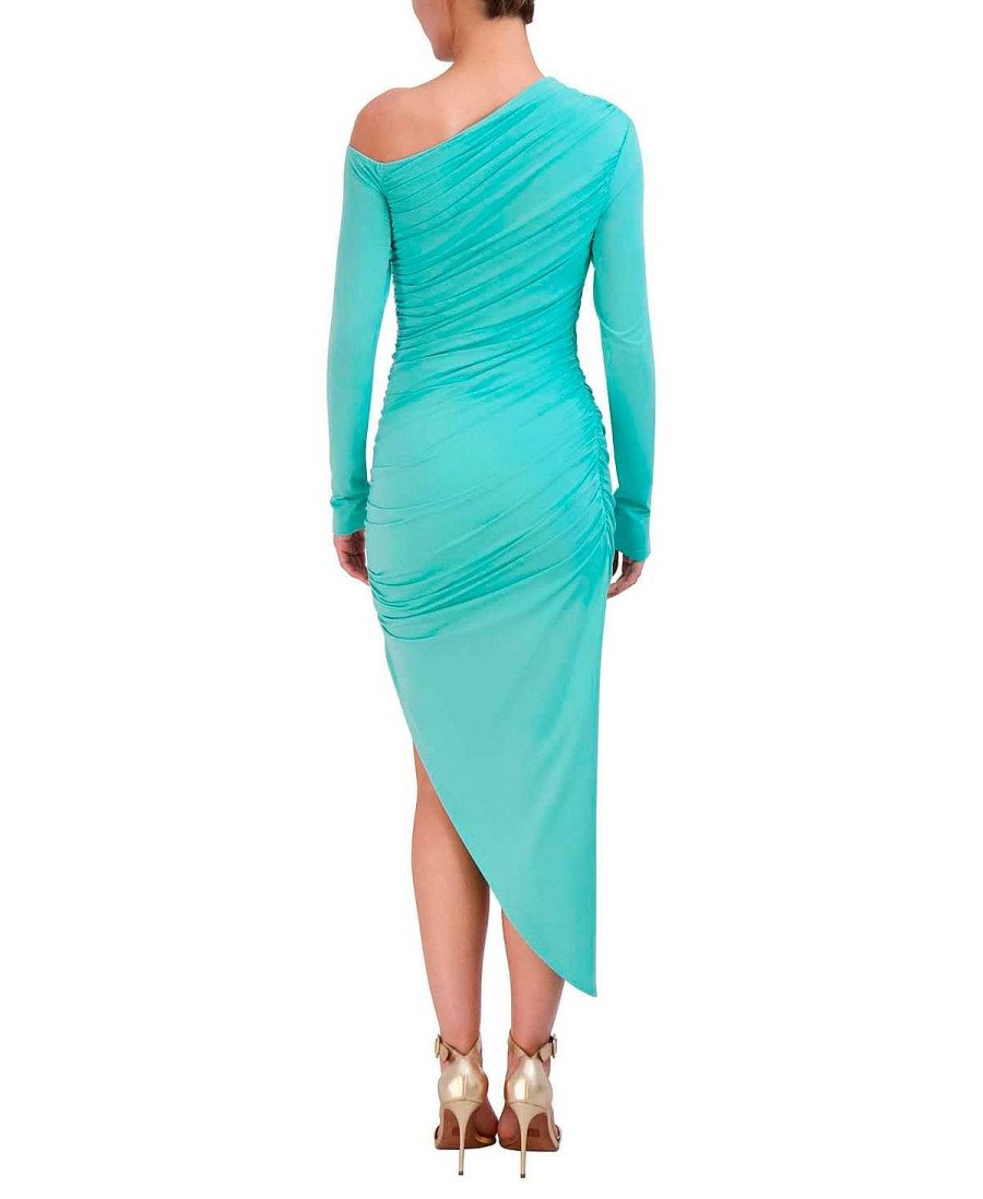 BCBG MAX AZRIA Asymmetric Midi Dress With Fruncido Pliegues Cocktail