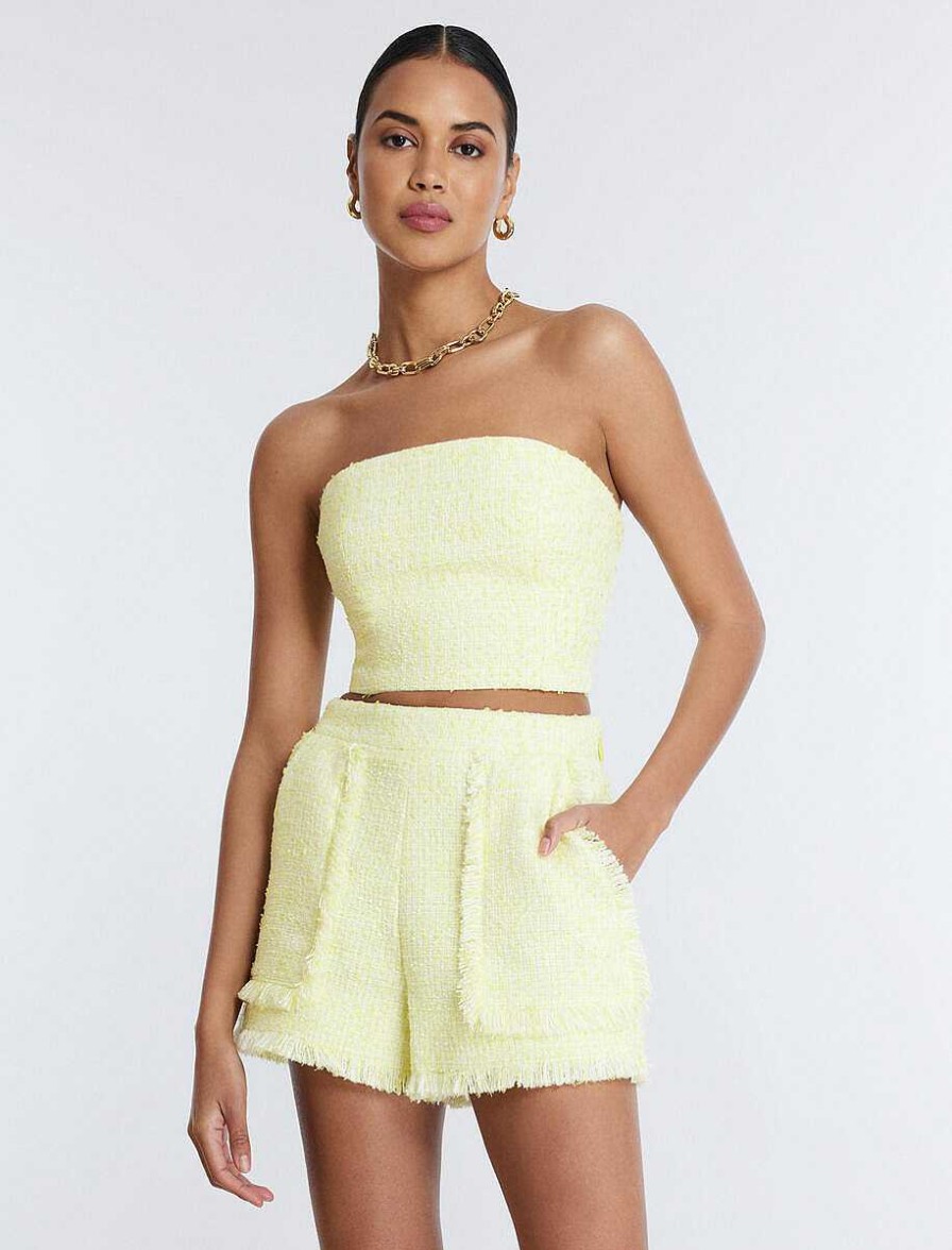 BCBG MAX AZRIA Tweed Crop Top Bustier Tops